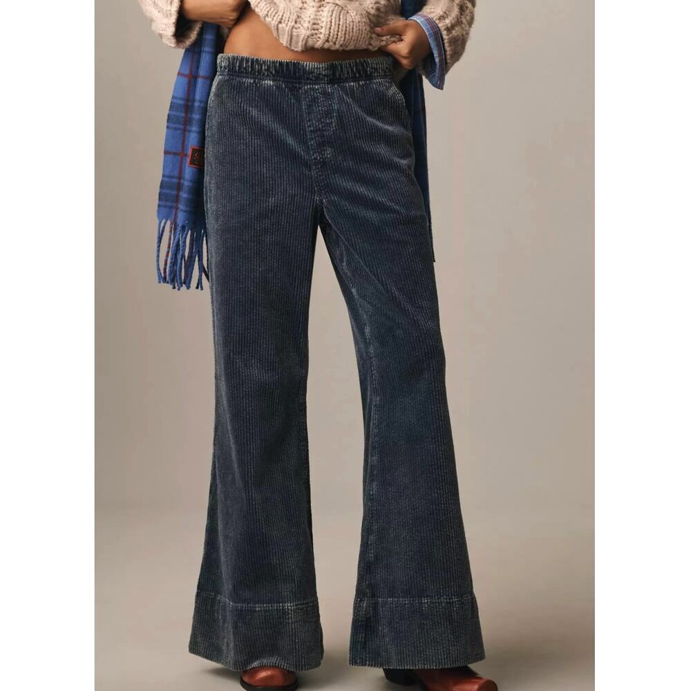 Anthropologie Pilcro Plush Corduroy High-Rise Pull-On Flare Pants | Sz M, Blue - Picture 4 of 4